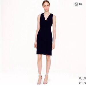 J.Crew Scallop Crepe Dress Navy Blue Sleeveless V-Neck A1927 womens 00